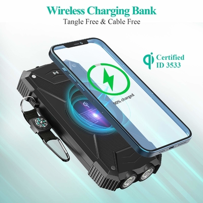 Telefon ve Dizüstü Bilgisayar İçin Qi Kablosuz 10000mAh Taşınabilir Şarj Güneş Enerjisi Bankası