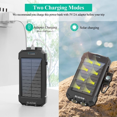 Telefon ve Dizüstü Bilgisayar İçin Qi Kablosuz 10000mAh Taşınabilir Şarj Güneş Enerjisi Bankası