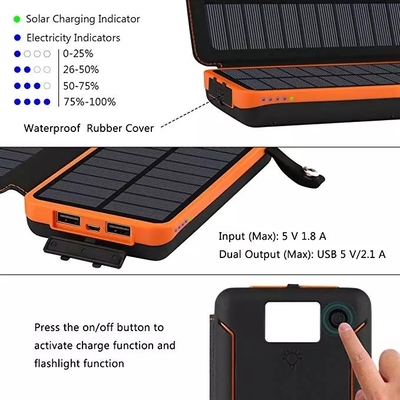 8000mAh 5V Suya Dayanıklı Taşınabilir Solar Şarj Cihazı Solar Telefon Şarj Cihazı Kamp