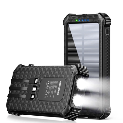 IPX5 Suya Dayanıklı Taşınabilir Güneş Enerjili Güç Bankası Şarj Cihazı 26800mAh, 3 Dahili Kablolu