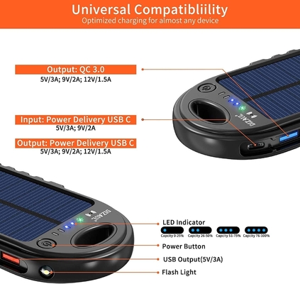 18W 10000mAh Güneş Enerjili Güç Bankası USB C Şarj Cihazı OEM