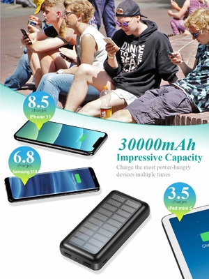 IPhone için IPX5 Güneş Enerjili Taşınabilir Şarj Cihazı 30000mAh Pil Paketi