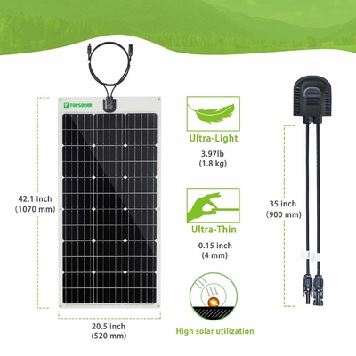 Esnek İnce Güneş Panelleri 12v 24V Bükülebilir 100w Monokristal Güneş Paneli
