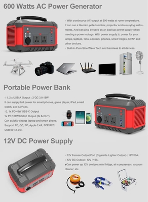 Çin Üretici 600 W Taşınabilir Lityum Pil Güç İstasyonu AC DC USB Hızlı Şarj Güneş Jeneratörü