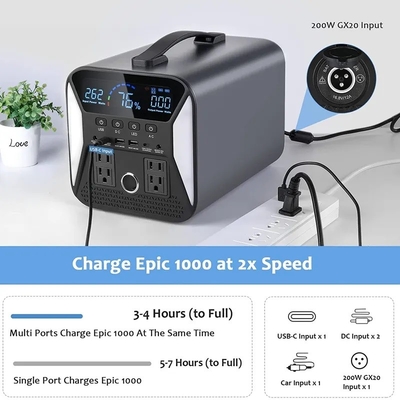 110V 220V Lifepo4 Pil Kapalı Izgara Taşınabilir Güneş Enerjisi Jeneratörü 1000W Taşınabilir Güç İstasyonu