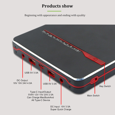 PD 65W 100W Taşınabilir Dizüstü Bilgisayar Tipi-C Dizüstü Bilgisayar Güç Bankası 40000mah 24V Pil Yedekleme