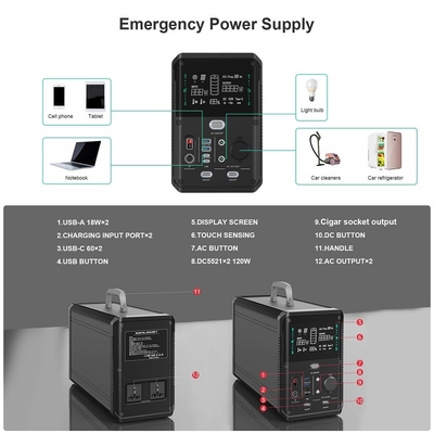 1000W 2000W Li İyon Santrali Dış Mekan için Acil Güneş Enerjili Mini Jeneratör